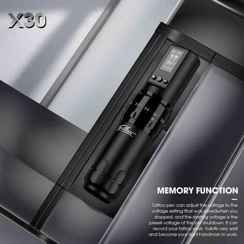 Filter Tattoo Gun - 7 Strokes 2.0-4.0mm Tattoo Machine Pen with Extra OLED Digital Display 1600mAh Battery Power Rotary Tattoo Gun for Beginners and Artists (X30 Black)