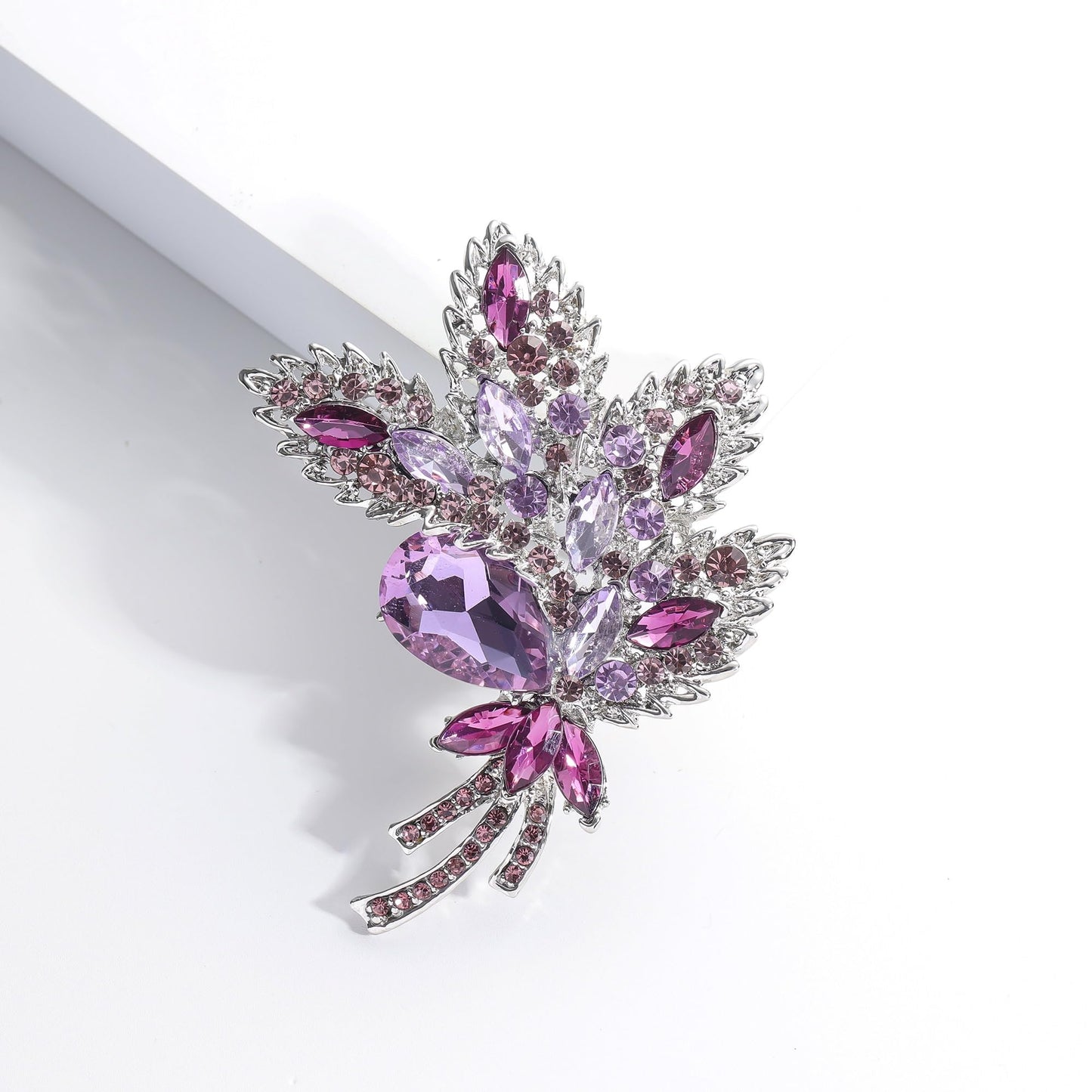 YOQUCOL Purple Austrian Crystal Leaf Shape Bouquet Big Large Brooch Pin Rhinestone Scarf Decoration Wreath Cloth Pin For Women