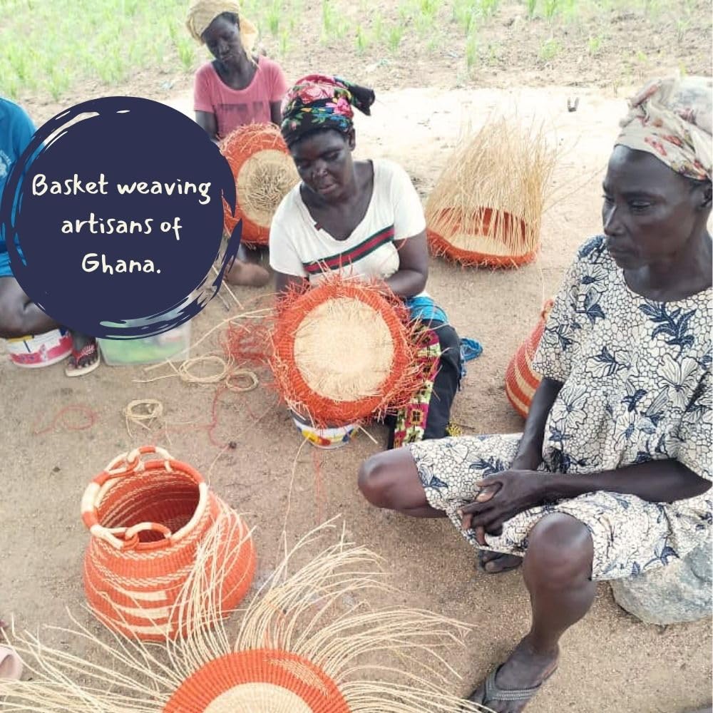 African Bolga Basket for Home Decor, Picnic, Garden Harvest and Storage, Woven Basket with Handle, Teal, 16 Inch Wide