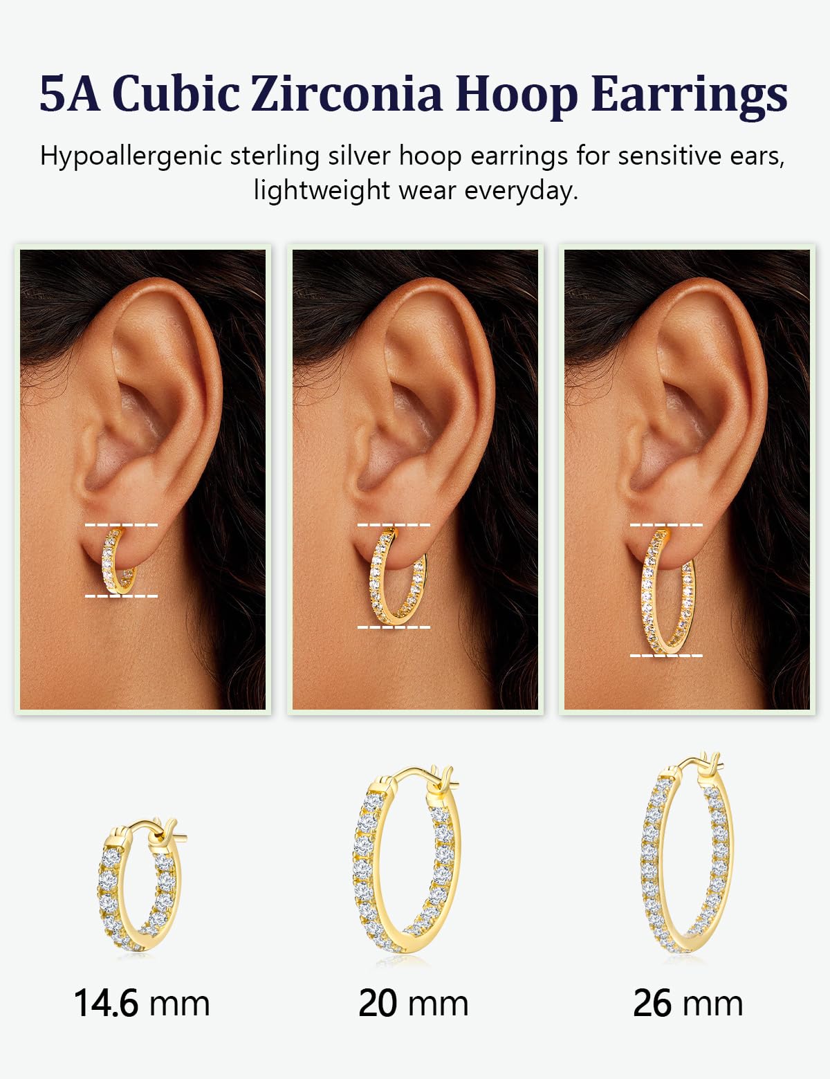 RANDES 14K Gold Plated Hoop Earrings for Women Hypoallergenic Cubic Zirconia Hoops Sterling Silver Created Diamond Large Round Earrings