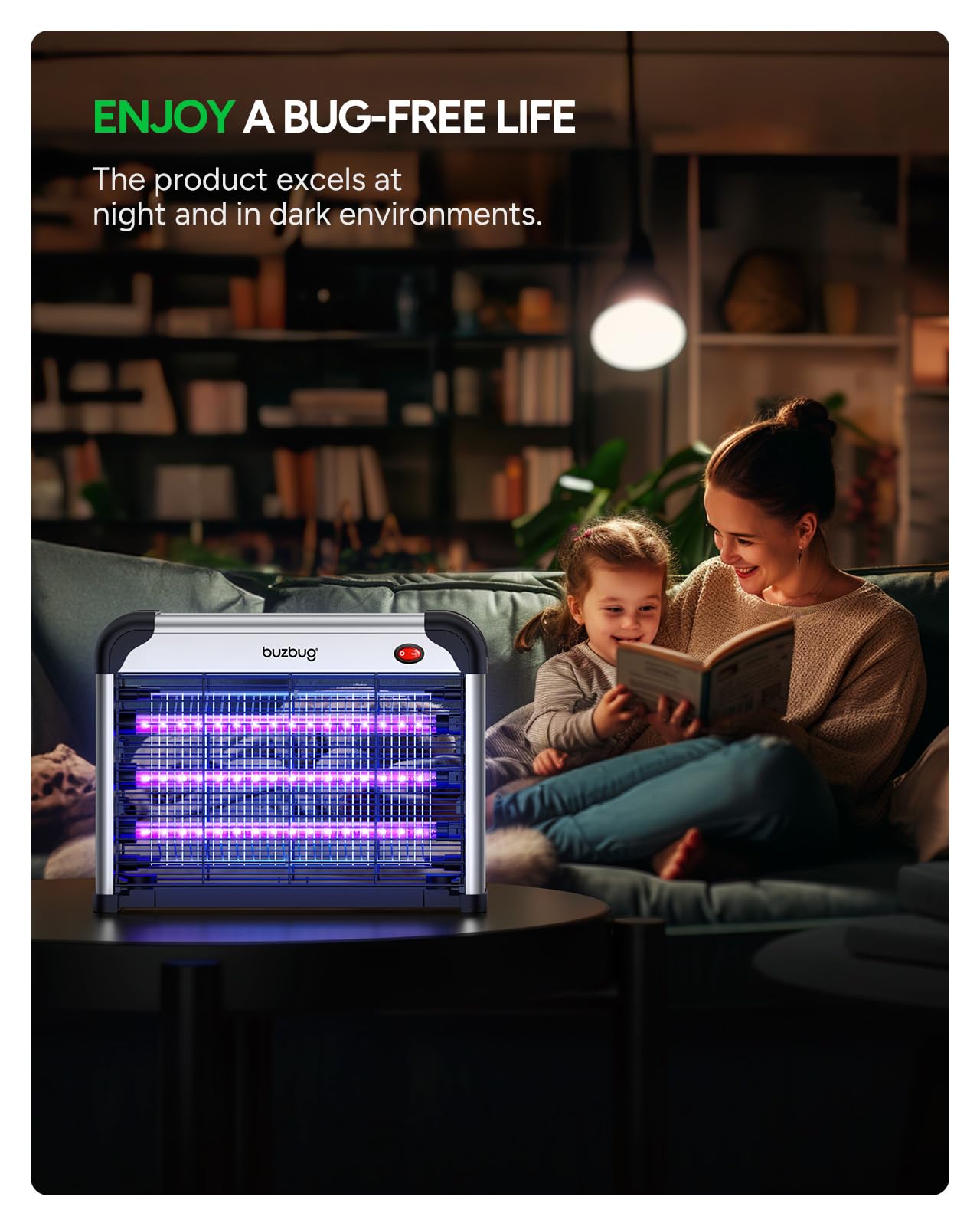 Buzbug LED Bug Zapper Indoor, 3 Efficient 50000H LED Bulbs, Energy Saving & Dual Band Attraction, High-Voltage Electric Mosquito Zapper, Fly Trap Mosquito Trap, Fly Killer Fly Zapper -MA009