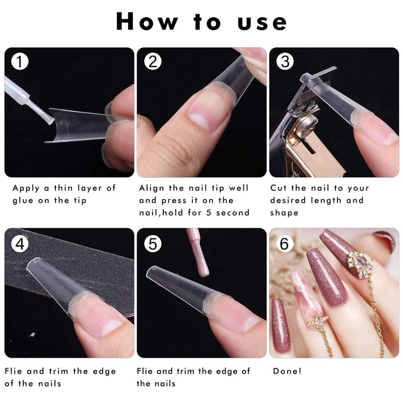 INFELING Clear Coffin Nails Tips - Nail Tips for Acrylic Nails Professional, 500pcs Half Cover French Nail Tips with Box, False Fake Nail Tips for Salons Home, 10 Sizes