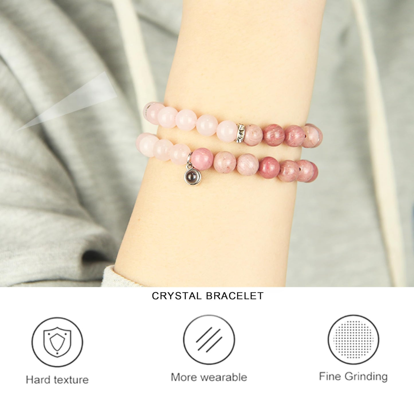 GDLKPYHS Picture Bracelet Personalized Photo - Healing Bracelets for Women - Rose Quartz Bracelet - Healing Prayers Crystal- Mothers Day Gifts Birthday Gifts For Women Bracelets With Photos