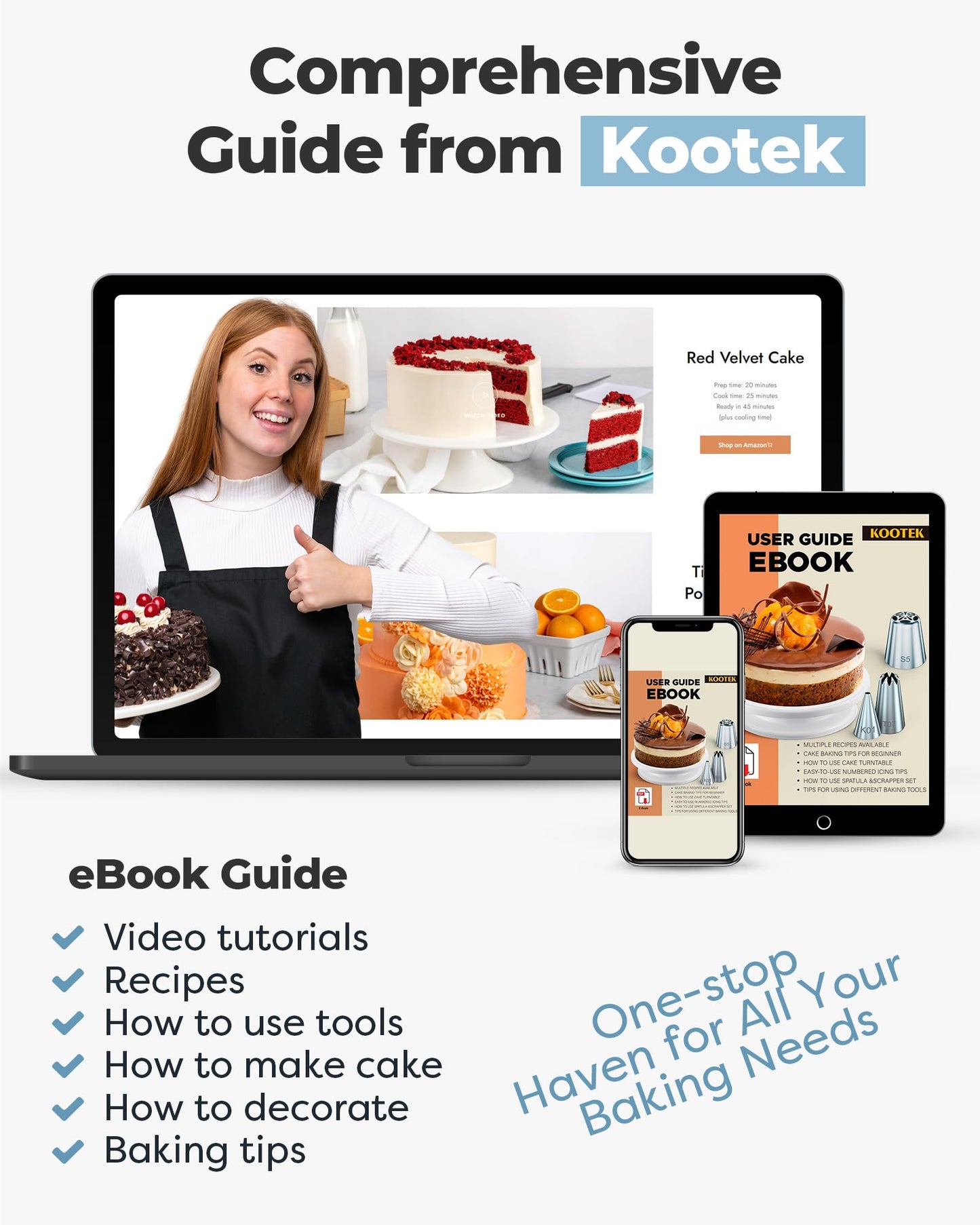 Kootek 71PCs Cake Decorating Kit, Baking Supplies Tools - Includes Cake Stand Turntable, 12 Icing Piping Tips, 2 Frosting Spatulas, 3 Scrapers, 50+2 Piping Bags, Coupler, Video Tutorial, Booklet