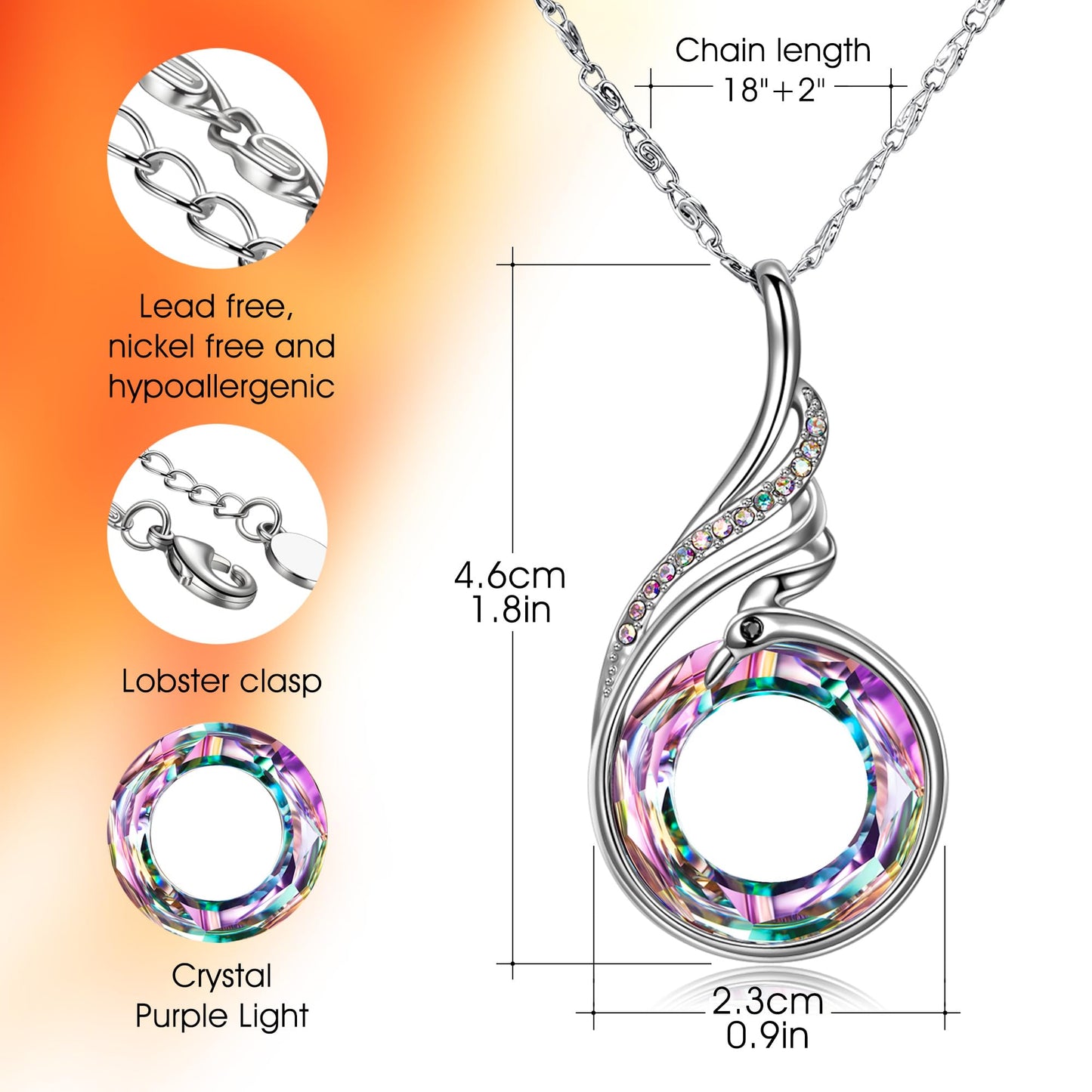 Kate Lynn Phoenix Necklaces Crystal Necklace for Women Jewelry for Wife Birthday Gifts for Women Christmas Mothers Day Gifts for Mom Wife Daughter Unique Gift for Girlfriend Best Friend Lady