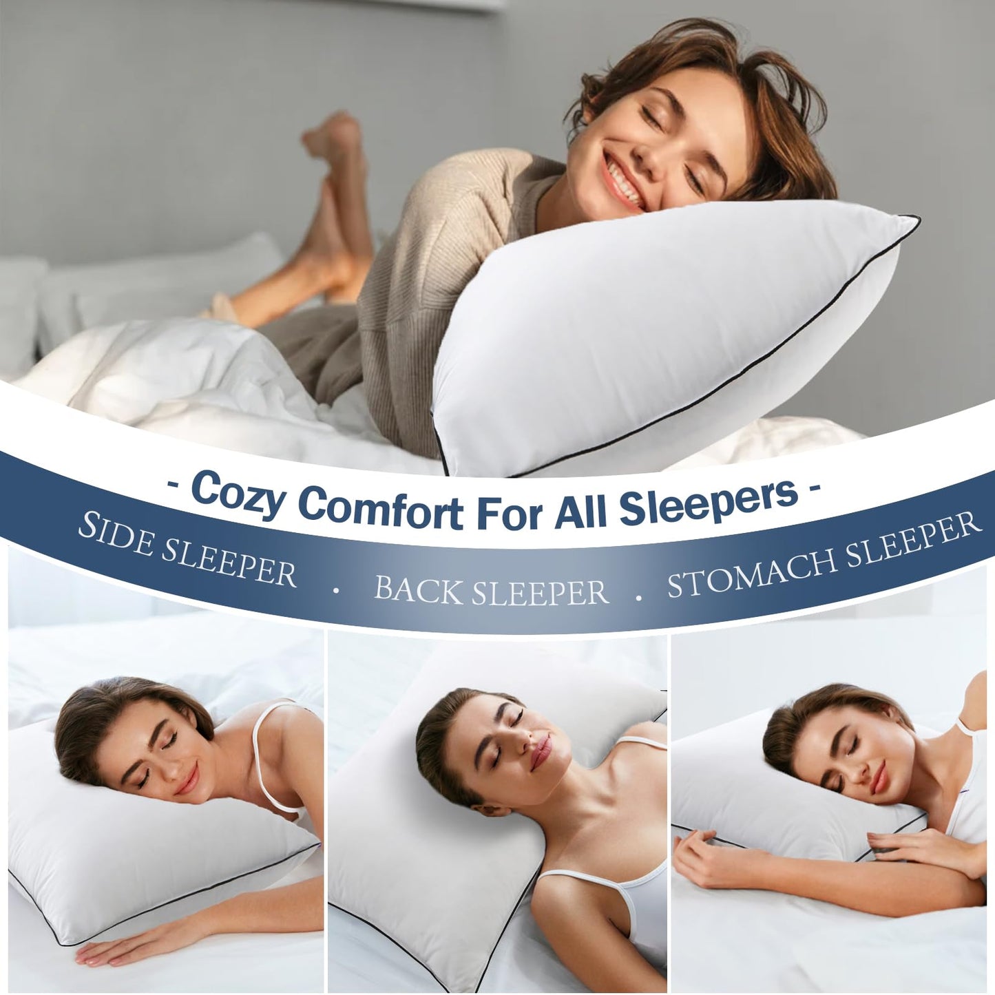 BPC Luxury Goose Feather Down Pillows Queen Size Set of 2, Hotel Bed Pillows for Sleeping, 100% Organic Cotton Cover, Soft Support Down Alternative Surround Fill for Side, Back and Stomach Sleepers