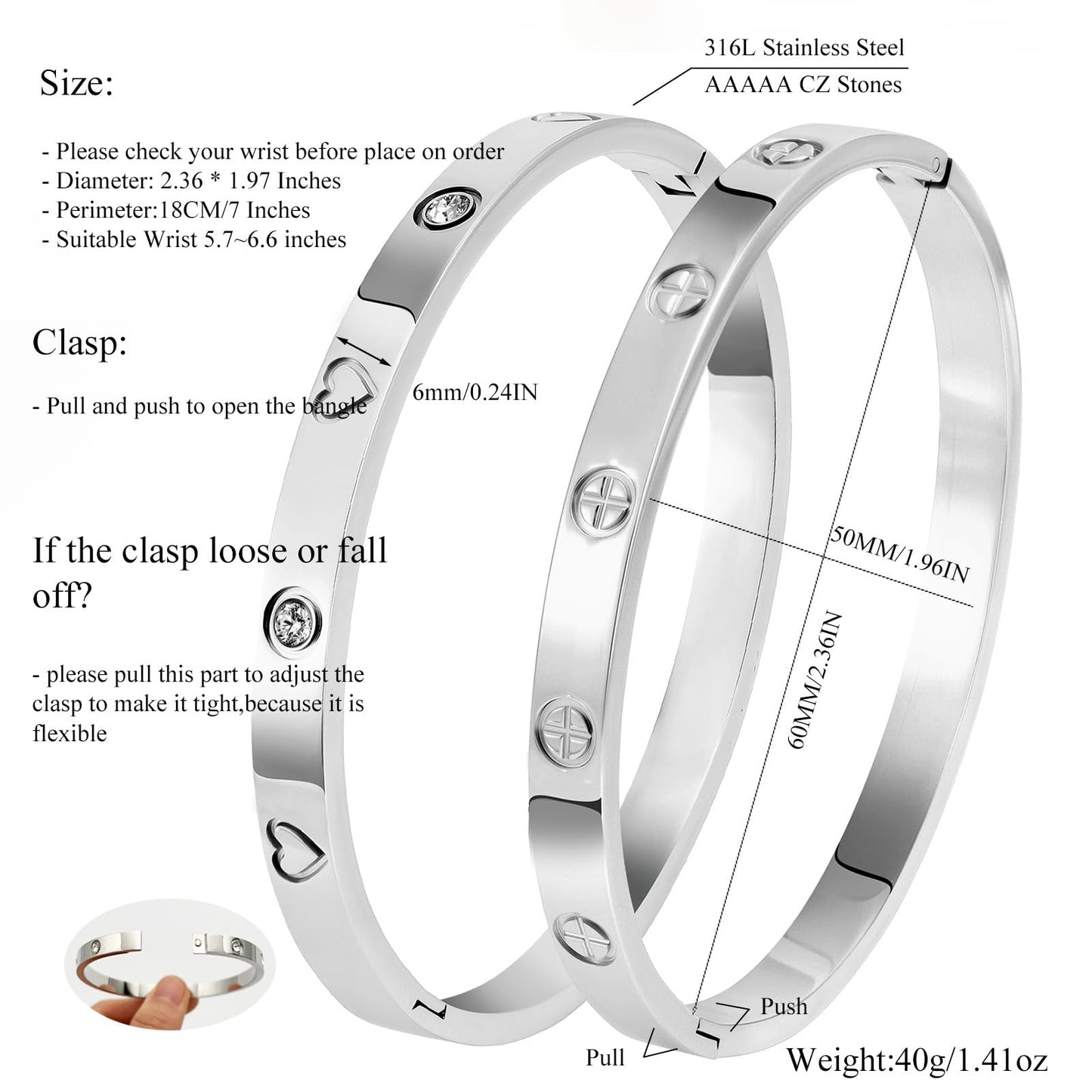 Camhanno 18K Gold Plated Stainless Steel Cuff Bracelet & Love Friendship Screw Bangle Bracelet Set for Women with Gift Box (2Pcs Silver Set Style 5)