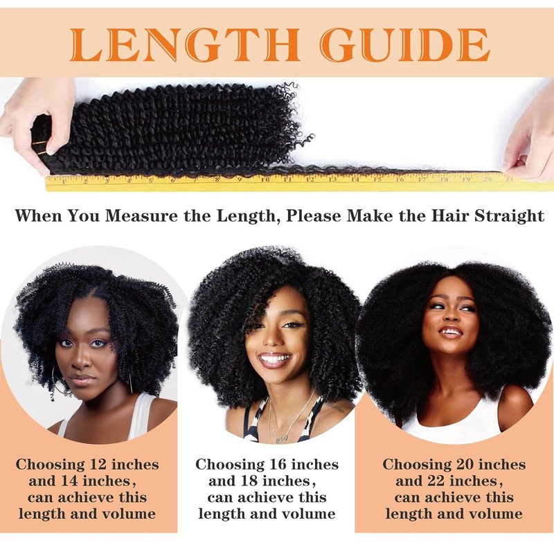 SAEIALL 4C Afro Kinky Clip Ins Mongolian Human Hair Afro Curly Clip On Hair Extensions 120g/set Mongolian Virgin Remy Human Hair 4c clip ins (14inch, natural black)