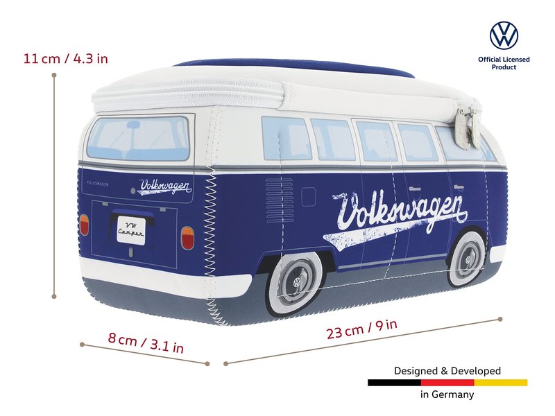BRISA VW Collection - Volkswagen Neoprene Universal Makeup Cosmetics Toiletry Travel Pharmacy Bag in T1 Bus Design (Blue) (Small (9.1 x 4.3 x 3.1 inches))