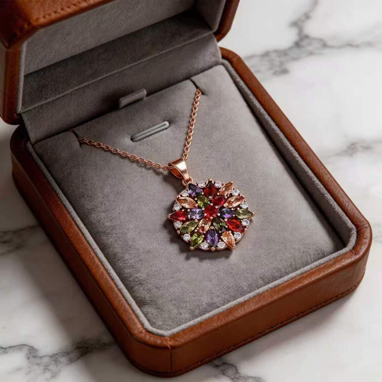 Kim Carrey Italian Elegant Rose Gold Necklace for Ladies | 18K Rose Gold Plated Necklace Pendant for Women | Gemstone necklace, Gift for Daughter, Wife, Mom, Her Jewelry (Spring)