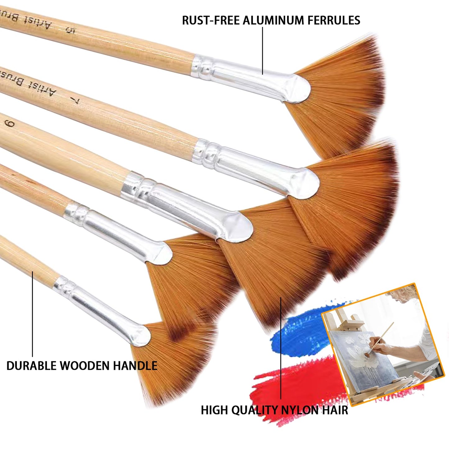 33 Pieces Paint Brush Set, Artist Series, Nylon Bristles with Round, Filbert, Flat, Fan, Angle, Detail Brush, Palette Knife,Suitable for Artists and Beginners for Acrylic Painting, Oil, Watercolor..