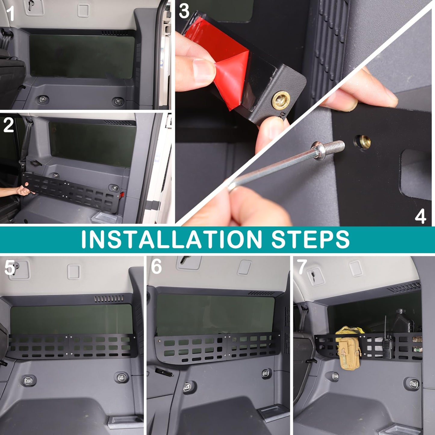 Trunk side window storage enclosure Compatible with Ineos Grenadier 2020-2025 Rear Window Storage Rack Bracket on The Side of The Trunk，Molle Panel Side Fence Storage Tray Accessories (Left+Right)