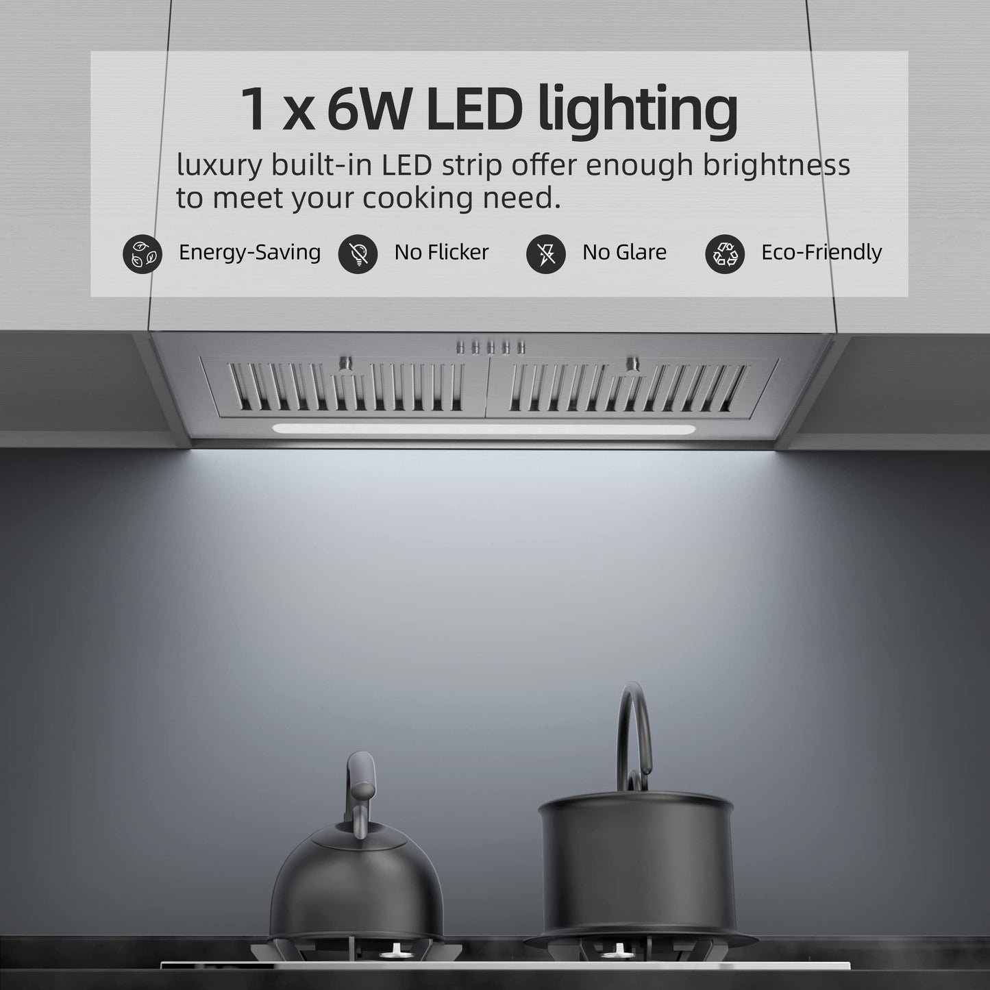FIREGAS Range Hood Insert 30 inch, 600 CFM Ducted/Ductless Convertible Kitchen Hood with LED Light, Built-in Vent Hood with 3 Speed Exhaust Fan, Baffle Filters, Stove Hood with Carbon Filters
