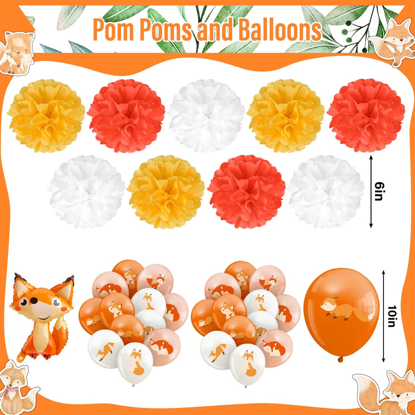 Outus 79 Pcs Fox Theme Birthday Party Decorations Woodland Fox Animal Supplies Kit Include Happy Birthday Banner Pom Pom Flowers Hanging Swirls Latex Balloons Cupcake Topper