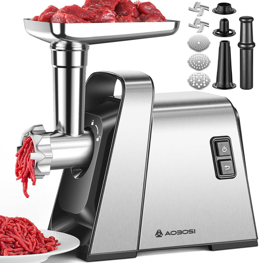AAOBOSI Meat Grinder Electric, [3000W Max] Meat Grinder Heavy Duty with 2 Stainless Steel Blades & 3 Grinding Plates, Sausage Maker & Kibbe Kit for Home Kitchen Using