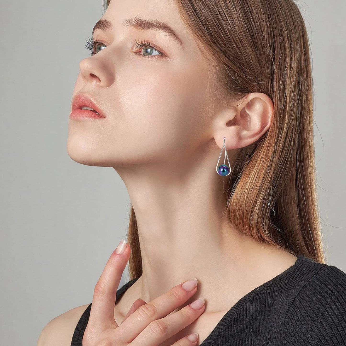 Black Pearl Earrings For Women Girls Black Freshwater Cultured Drop Earrings 925 Sterling Silver Hypoallergenic Real Pearl Earrings