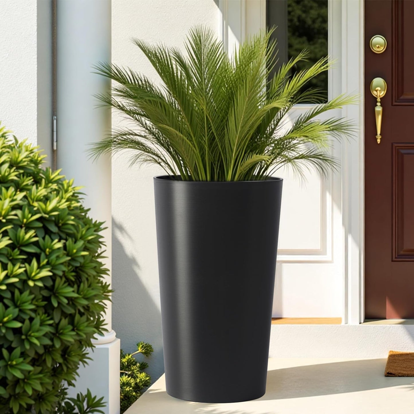 GDFStudio 21.7" Tall Planters Set of 2, Large Planter Pots with Drainage Holes, UV and Crack Resistant, Modern Matte Finish for Indoor Outdoor Balcony Patio Garden, Black