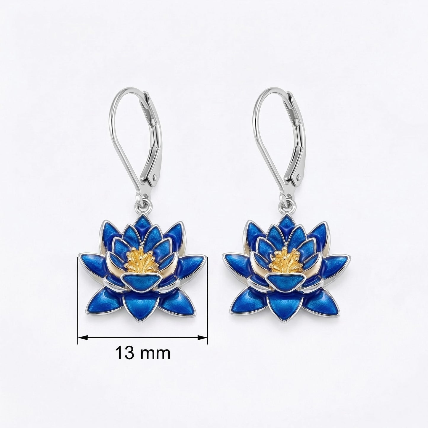 HKPATOP Lotus Earrings for Women 925 Sterling Silver Blue Lotus Flower Dangle Earrings Leverback Blue Flower Jewelry Gifts