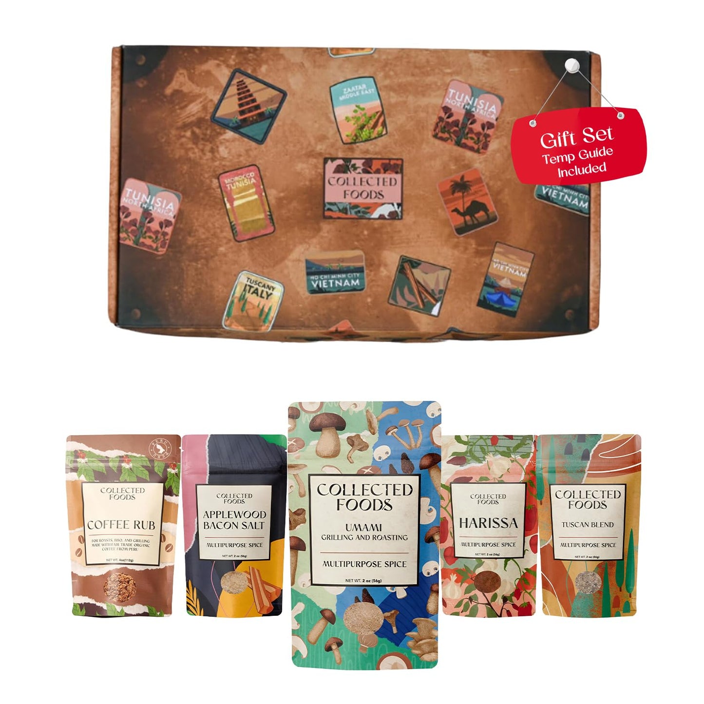 BBQ Rub Gift Set - 5 Spices Gift Set in Premium Box - Great Grilling Gift for Mother's Day, Father's Day, Birthday, Men, Women - Unique Barbecue Seasonings Gourmet Spice Set of 5: Bacon Salt, Harissa, Umami Mushroom Powder, Coffee Rub, Tuscan Grill