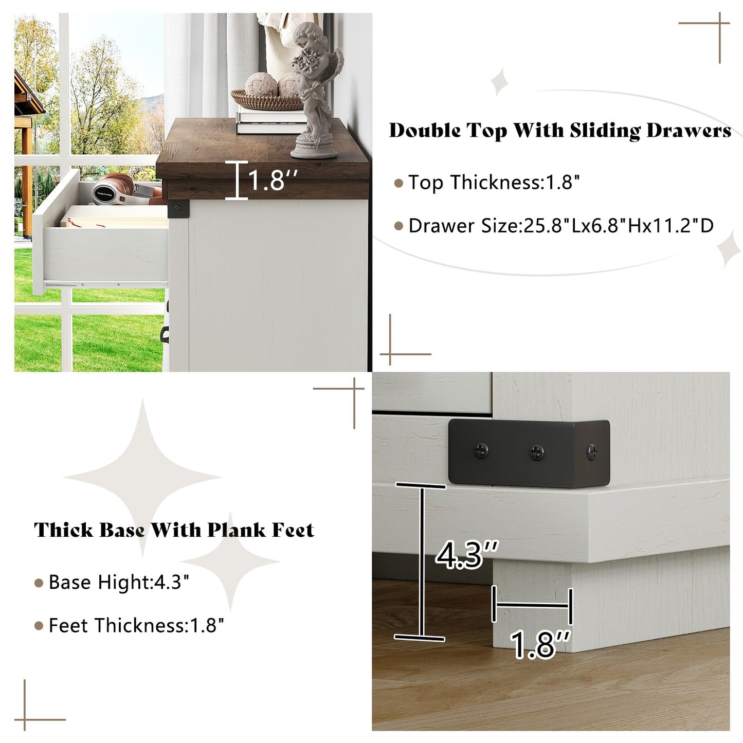 AMERLIFE Farmhouse 6 Drawers Dresser Chests for Bedroom, Wood Large Chest of Drawers/w Thick Plank Styling, Rustic Heavy Duty Closet Storage Dresser Organizer, Living Room, Hallway, Antique White