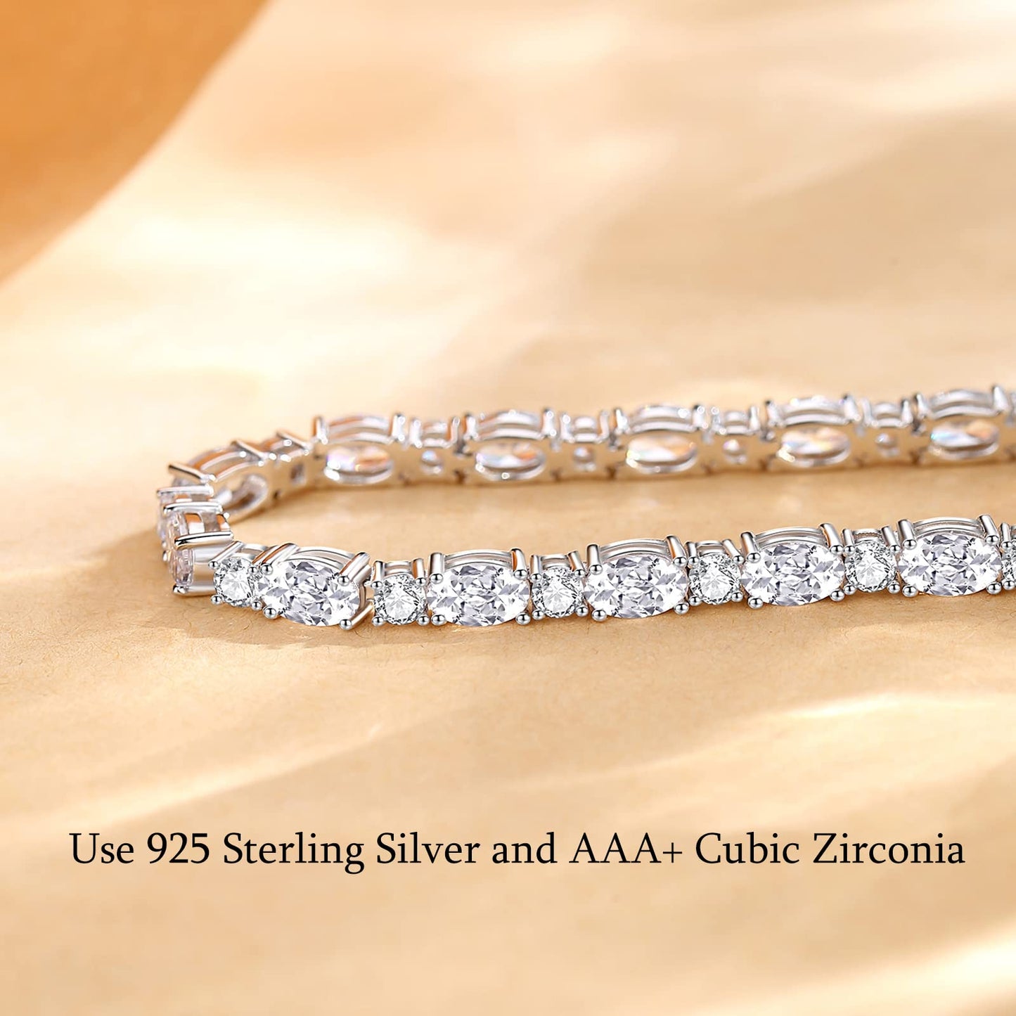 FANCIME April Birthstone Bracelet Sterling Silver Luxury Cubic Zirconia Tennis Bracelet Oval Gemstone Dainty Fine Jewelry for Women 7"