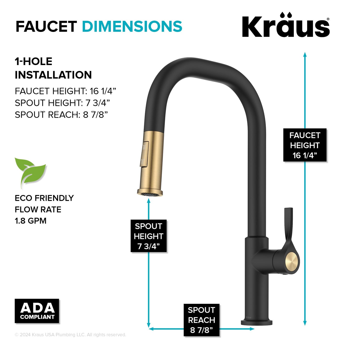 KRAUS Torak Pull Down Kitchen Faucet in Spot-Free Brushed Brass/Matte Black with 2 Function Sprayer, Pre-Attached Water Lines, and Mounting Hardware, KPF-2841SFBBMB