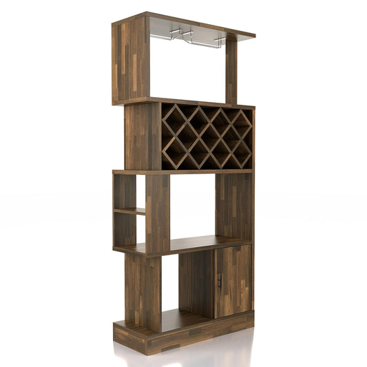24/7 Shop at Home Arlo Transitional Multi-Storage Wood Wine Cabinet with Stemware Racks for Kitchen Dining Room, Bar, 69", Light Hickory Brown