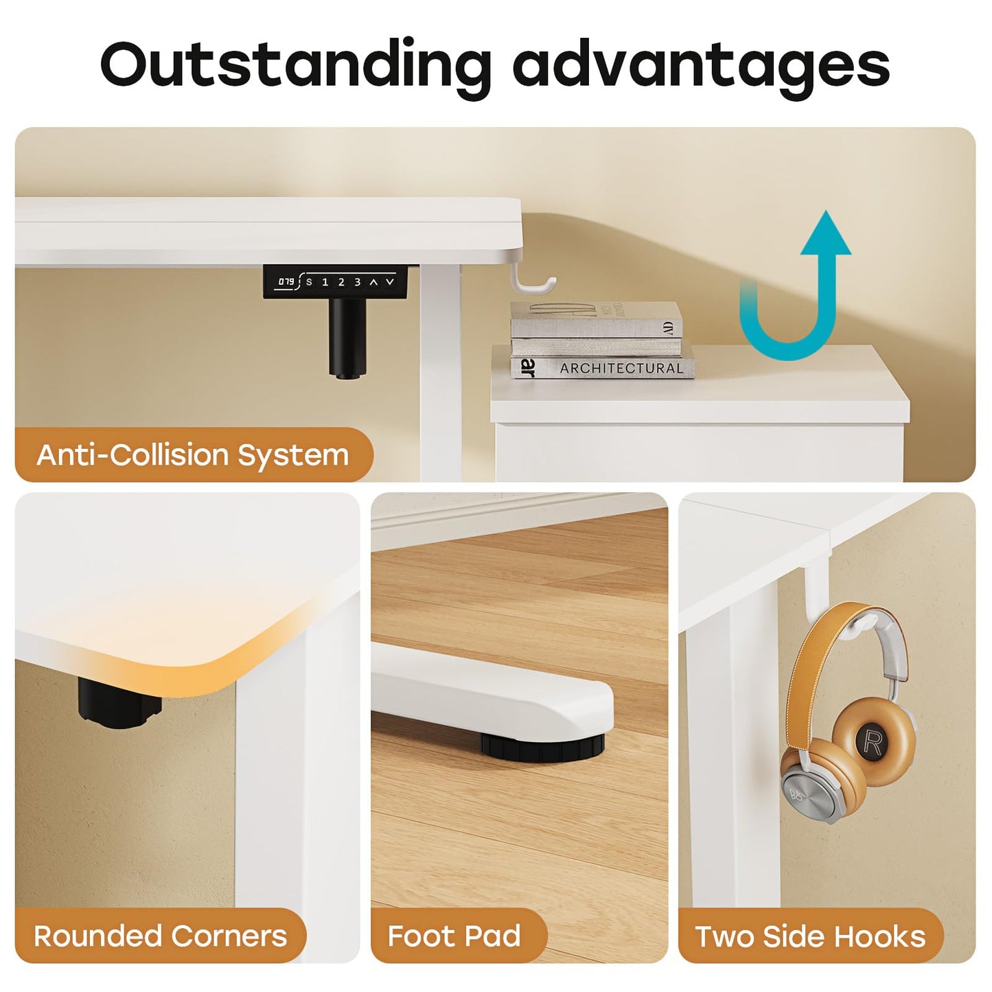 JYLH JOYSEEKER Small Standing Desk, 40" ×20" Electric White Standing Table, Height Adjustable Compact Sit Stand Desk with Splice Board, Home Office Table with 2 Hooks