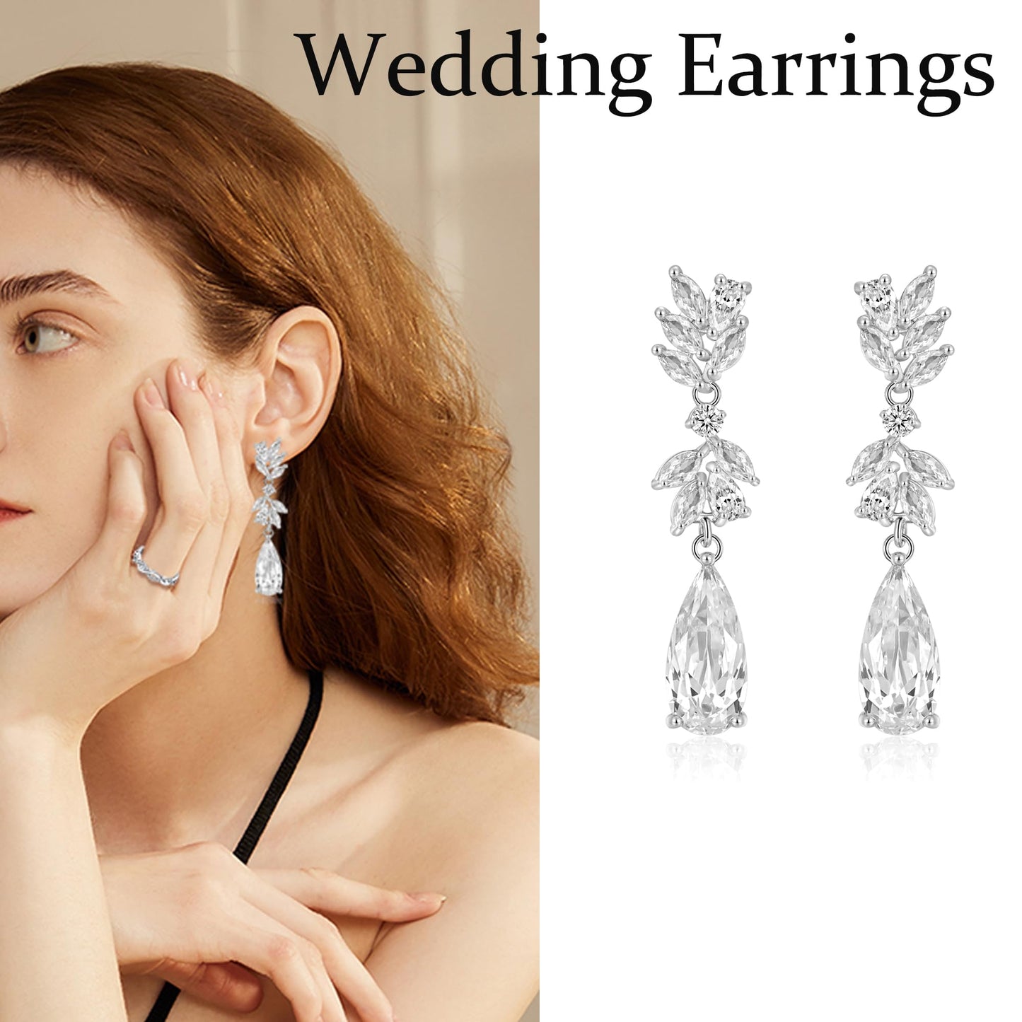 Hadskiss Bridal Earrings for Wedding, Bridal TearDrop Dangle Earrings, White Gold Plated Marquise Cubic Zirconia Prom Jewelry, Wedding Party Jewelry for Bridesmaid