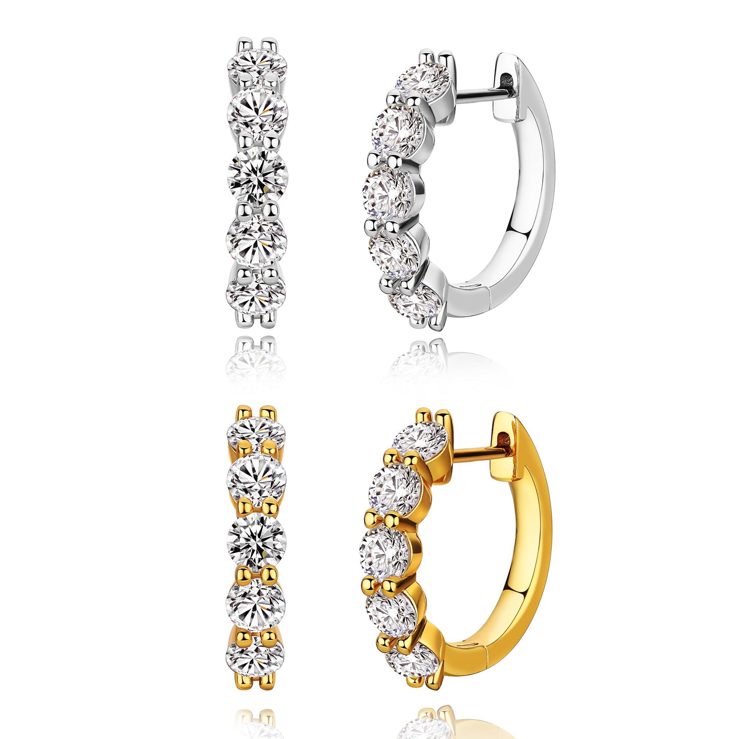 AllenCOCO Sterling Silver CZ Hoop Earrings for Women, Hypoallergenic AAAAA+ Cubic Zirconia Hoop Earrings 14K White/Yellow Small Gold Huggie Hoop Earrings for Women Sensitive Ears Diamond Earrings
