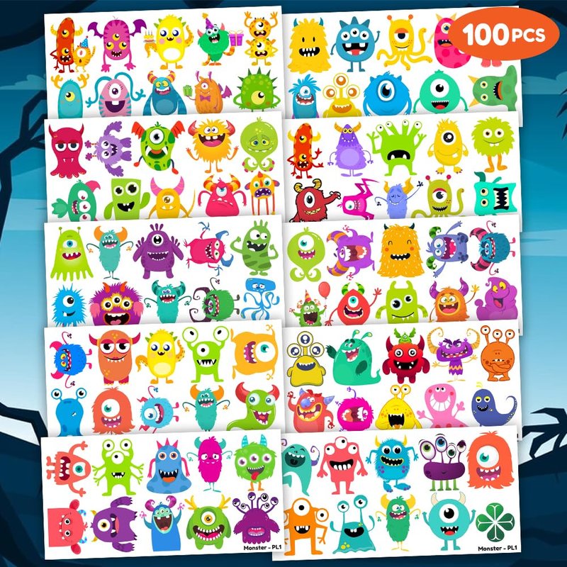 Monster Temporary Tattoos - 100 PCS Cute Little Monster Stickers for Birthday Party Favors | Kids' Rewards & Decorations