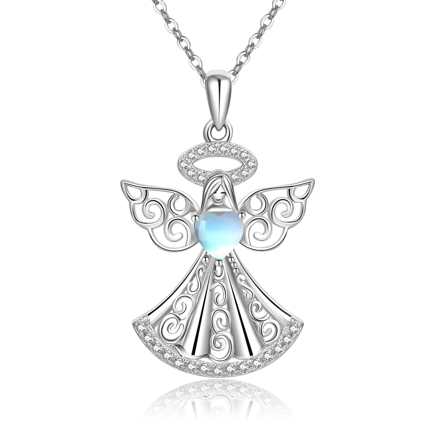 YAFEINI Guardian Angel Necklace 925 Sterling Silver Moonstone Angel Pendant Mother's Day Jewelry for Women Mom