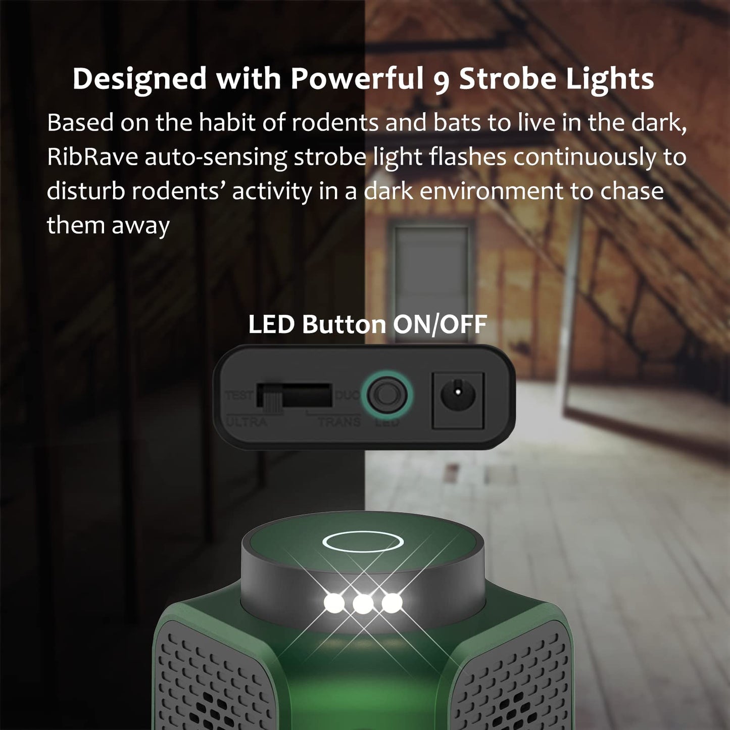 Ultrasonic Mouse Repellent Plug-in – Indoor Rodent Deterrent with 3 Modes & LED Strobe Lights, Mice Rat Squirrel Control for Attic, Garage, Basement (Green)