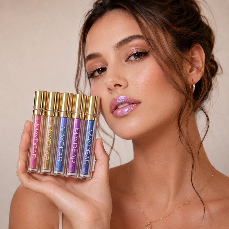 Maydear Chameleon Lipstick 5 Colors Set, Long Lasting Waterproof Colourful Diamond Shimmer Lip Gloss for Women Girls Makeup kit