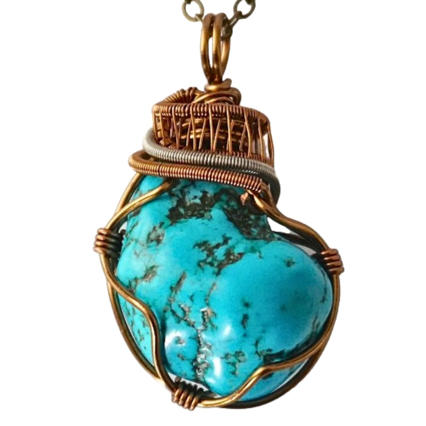 Designs by Nature Gems Natural Turquoise Necklace for Women - December Birthstone Necklace for Women - Designer Pendant Necklace - 70-90 Carat Turquoise, Antique Bronze Chain