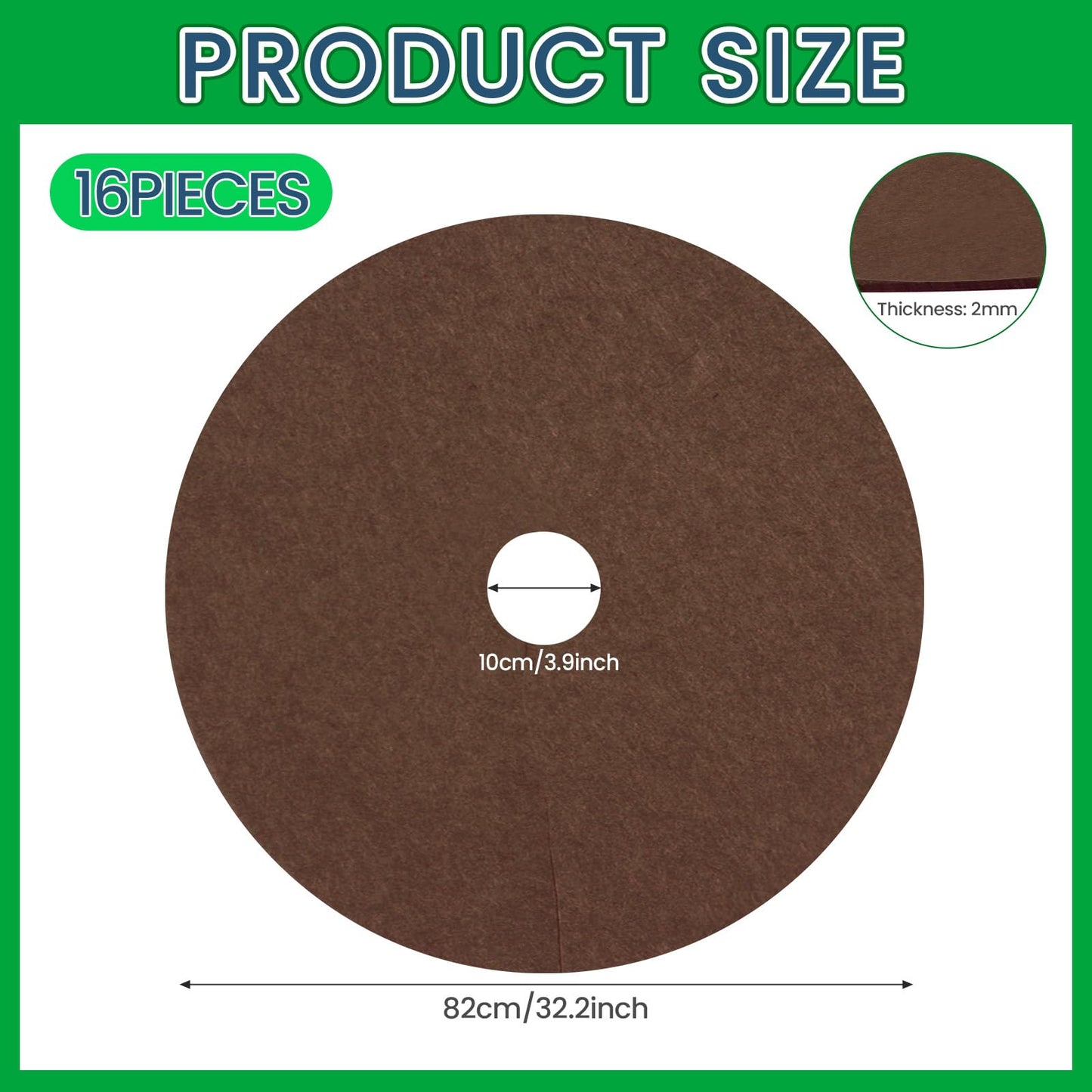 Shimeyao 16 Pcs 32.2 Inch Non Woven Tree Mulch Ring Round Tree Weed Barrier Mat Reusable Landscape Protector Base Barrier Fabric for Weed Root Protection (Coffee)