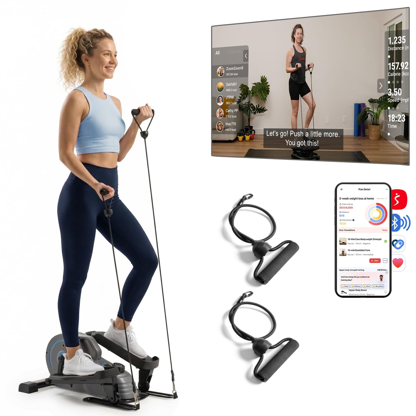 JLL Elliptical Exercise Machine Portable Stand Up with Resistance Bands, Compact Under Desk Pedal Exerciser & Trainer for Home Office, Quiet Magnetic 8-Level Resistance, Free Smart Fitness App