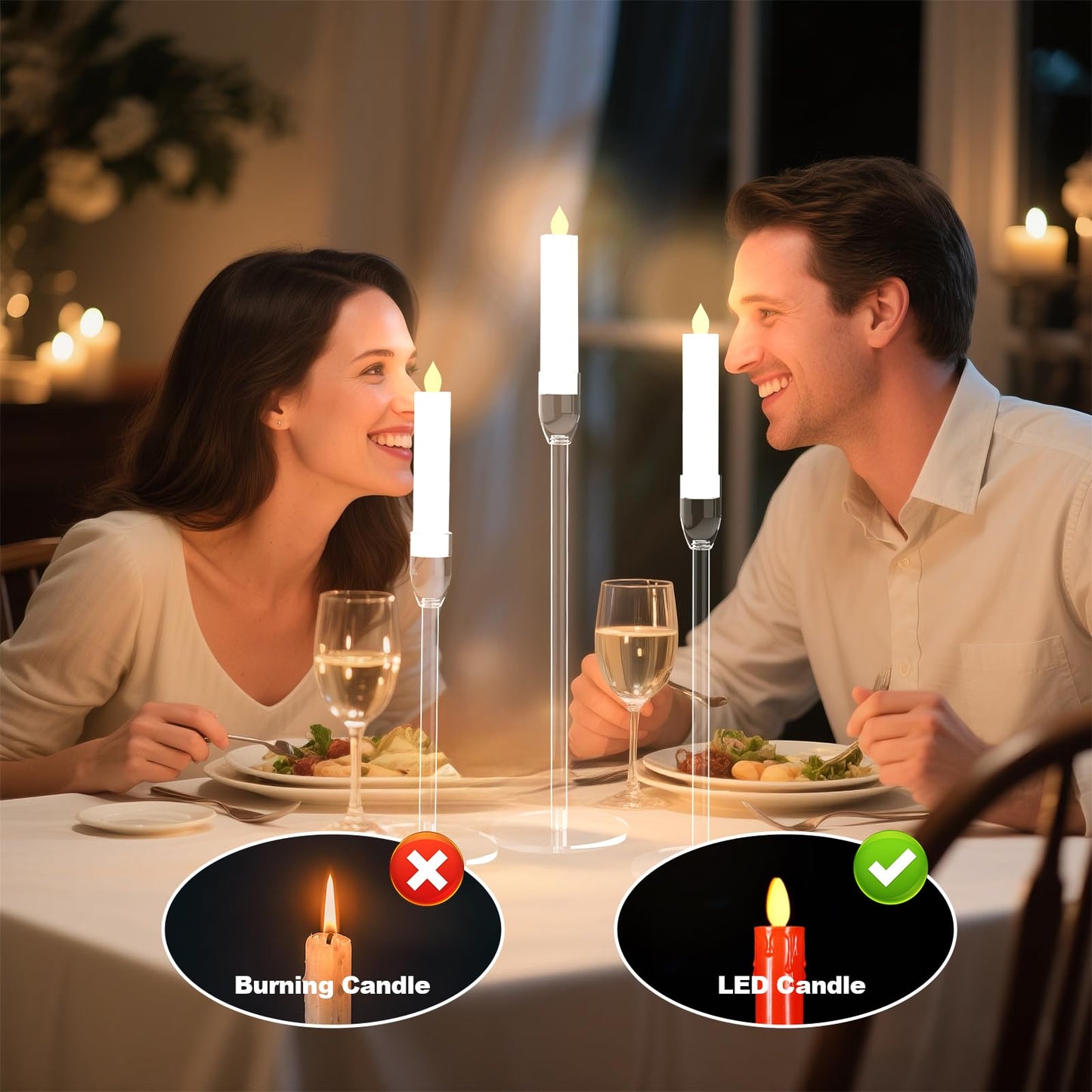 2 Sets Candlestick Holders 3 Piece Set Taper Candle Holder with Different Heights Ideal for Table Decor Party Home Decoration Fits 0.87" LED Stick Candles"