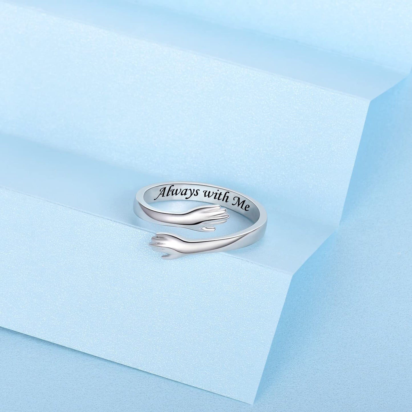 ACJFA Hug Rings for Women Sterling Silver Adjustable Ring for Women Daughter Hand Ring Jewelry for Birthday Gifts Holiday Gift for Teens(Always with Me)
