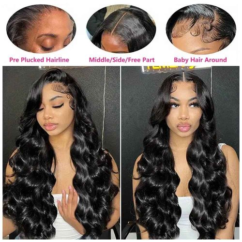 virginess 13x4 Body Wave Lace Front Wigs Human Hair Pre Plucked 180% Density HD Transparent Lace Frontal Wigs Human Hair for Women Glueless Wigs Human Hair With Baby Hair 24 Inch