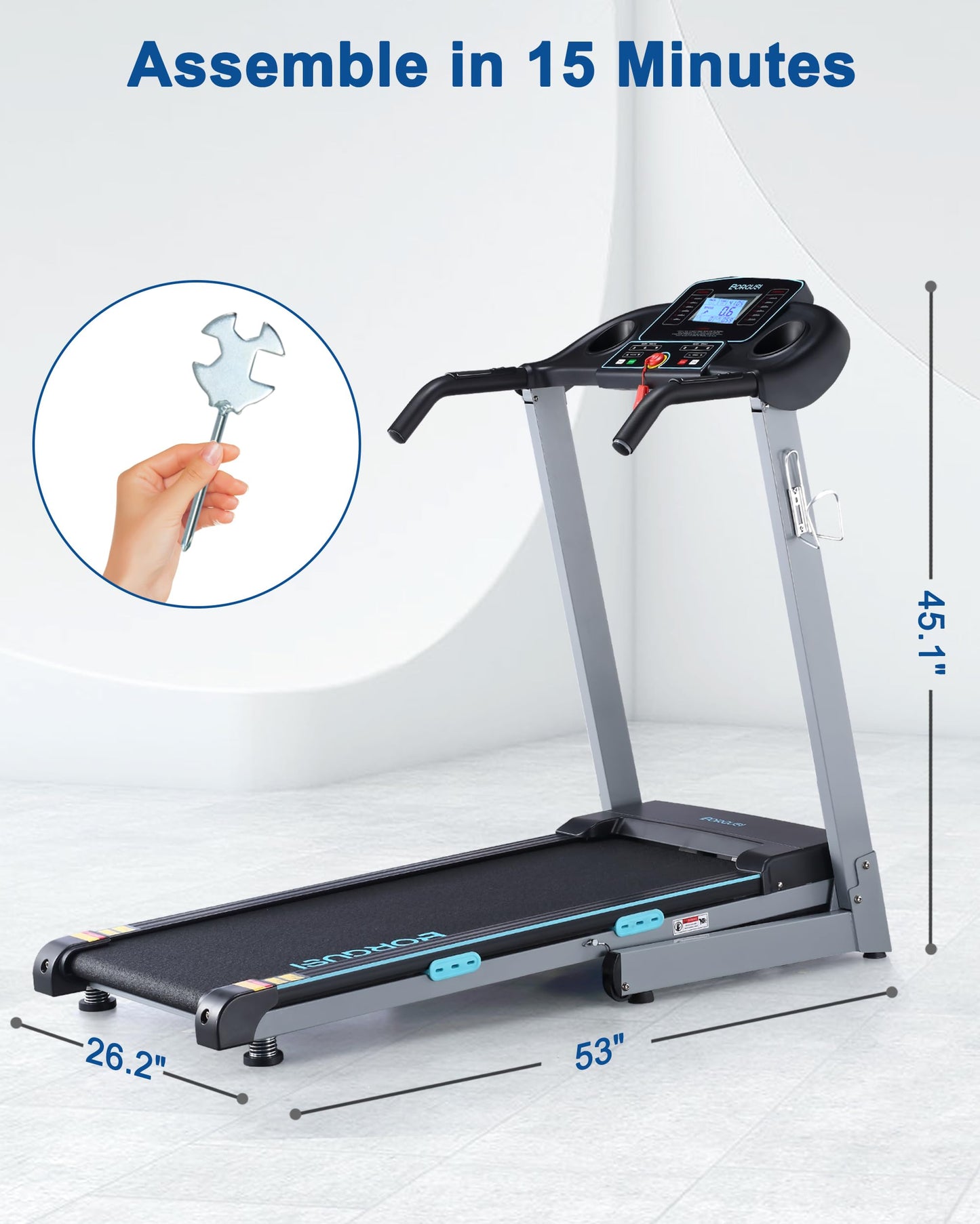 BORGUSI Treadmill with 12% Auto Incline and Bluetooth Speaker - 300 lb Capacity, 3.0HP Folding Electric Treadmill Up to 8.5 MPH Speed, Running Machine with 17.5" Wide Tread Belt for Home Use