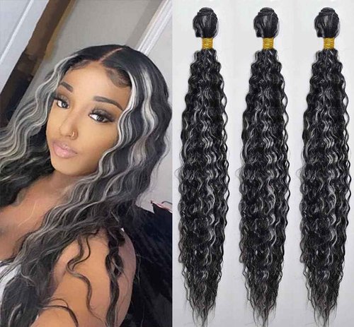 Condescension Human Hair Bundles P4/GREY 26 28 30 inch Deep Wave Human Hair Bundles Highlight Chocolate Grey Unprocessed Brazilian Virgin Quick Weave Hair for Black Women