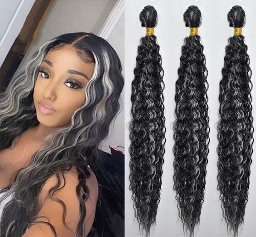 Condescension P4/Grey Human Hair Bundles 20 22 24 inch Water Wave Human Hair Bundles Highlight Chocolate Grey Unprocessed Soft Sewn In Hair with Double Weft for Black Women