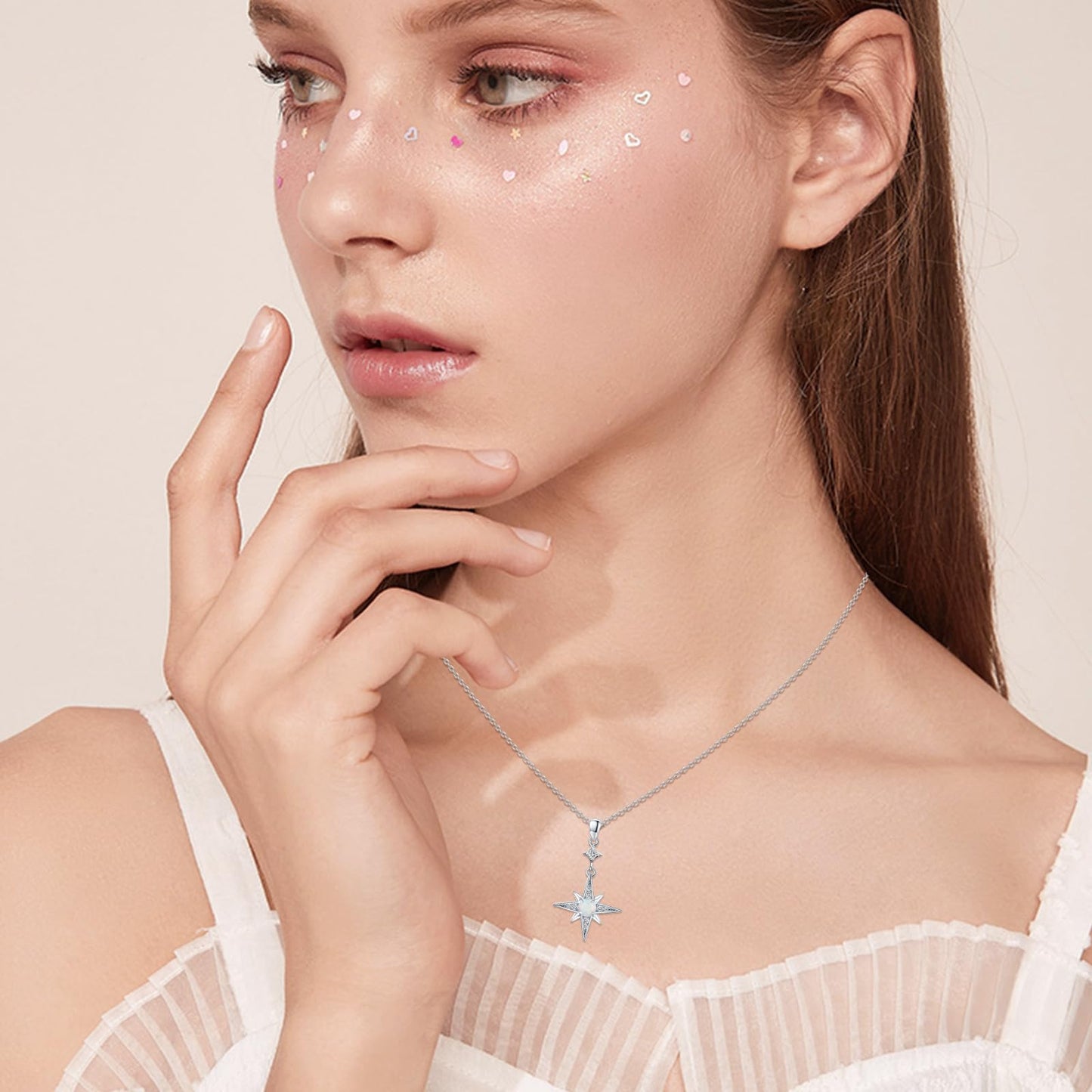 Silikepa Star Necklace for Women 925 Sterling Silver North Pole Star Pendant Necklace with White Opal Jewelry Gift for Women