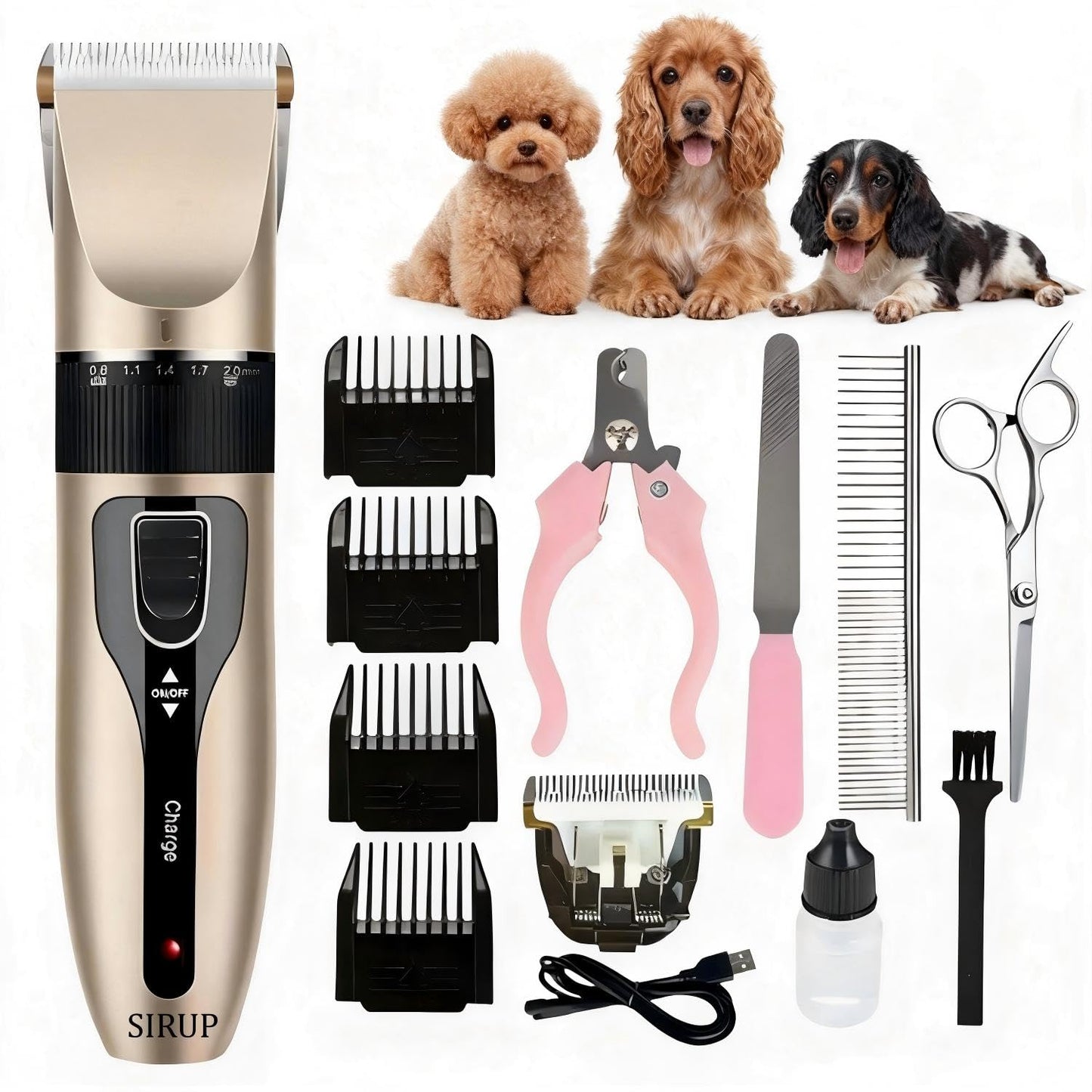 SIRUP Rechargeable Dog Grooming Kit-Dog Clipper Kit, Pet Shaver Cordless Electric Quiet Hair Clipper Set for Dogs Cats Pets, 12 piece Set