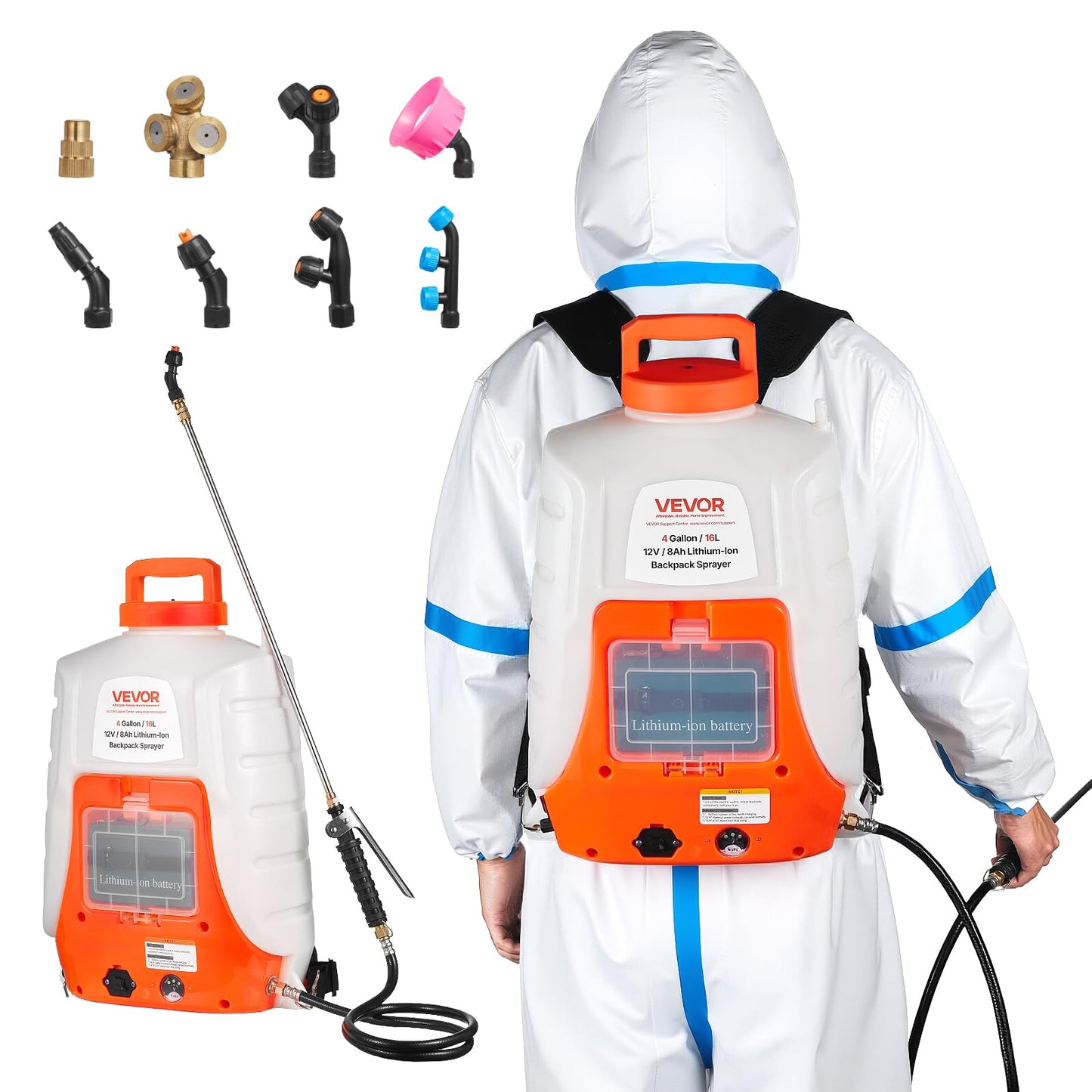 VEVOR Battery Powered Backpack Sprayer, 4 Gallons Electric Lawn Sprayer with 8 Nozzles & 2 Telescopic Wands, 90PSI Adjustable Pressure, 4-6 Hour Runtime, Yard Sprayers for Lawn and Garden