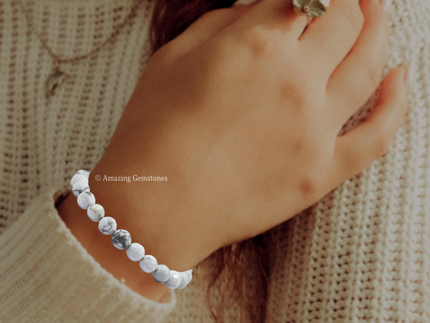 Amazing Gemstone Howlite Bracelet for Women - Chakra Mens Bracelet Protection Crystals and Healing Stones - Blessing Bracelet Spiritual Meditation Gift Christmas Stocking Stuffers