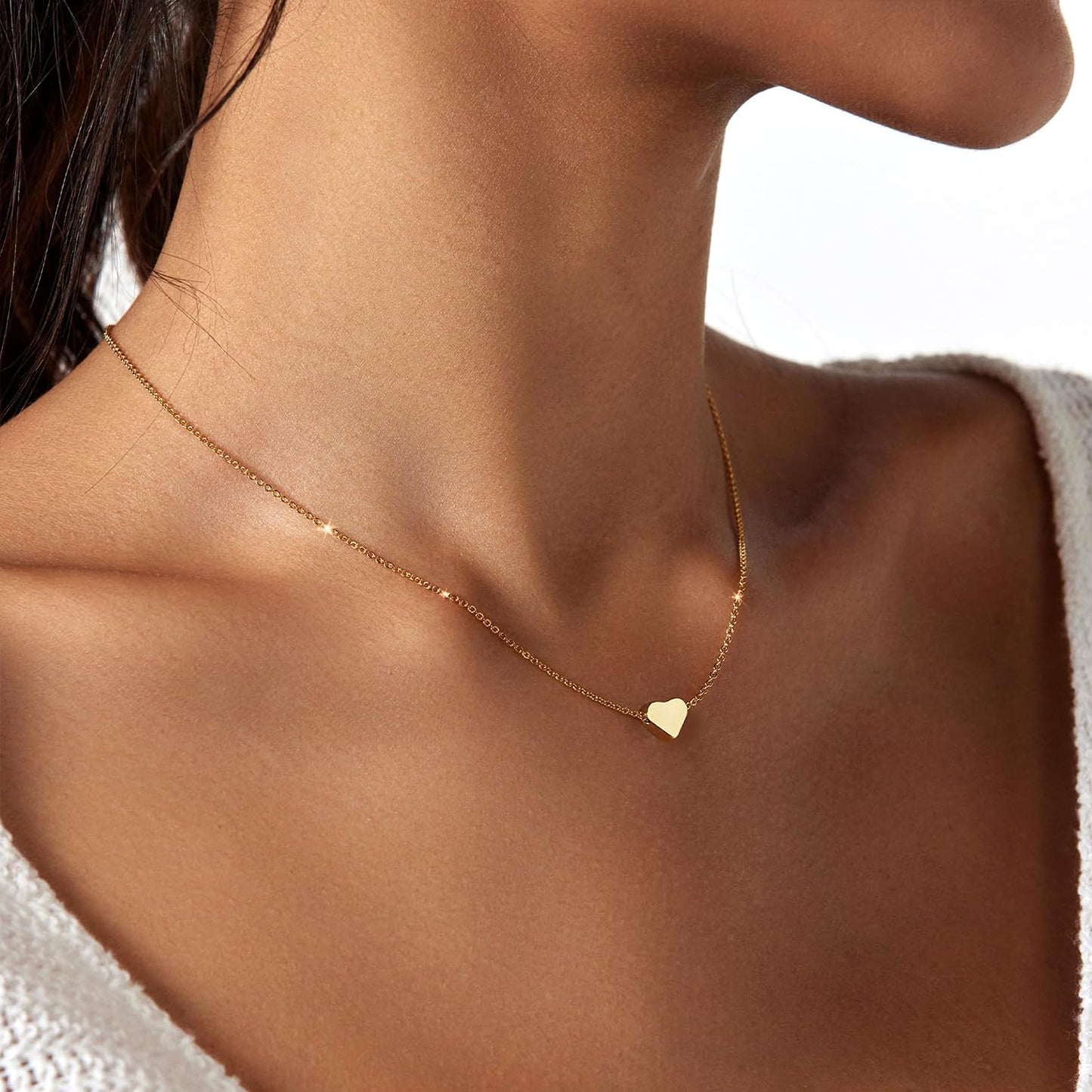Zeffy Heart Necklace for Women 14k Gold Plated Cute Necklaces Trendy Dainty Love Heart Choker Necklaces Dainty Simple Gold Jewelry Gifts