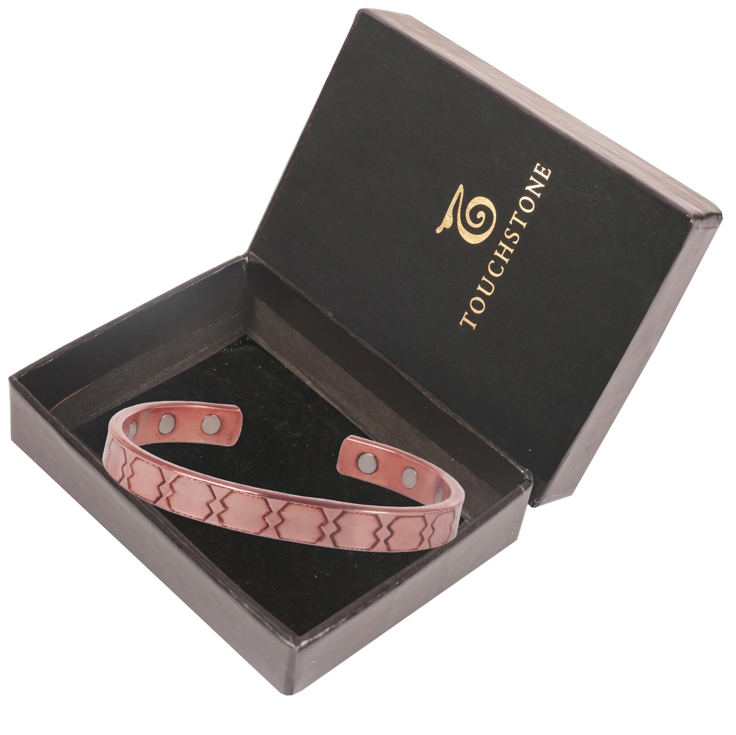 Touchstone Handcrafted My Skilled Artisans Geometric Hand Forged With Solid High Gauge Pure Copper Magnetic Bracelet In Natural Tone For Women And Men.