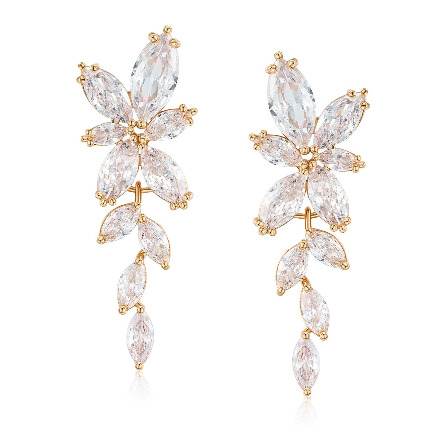 SWEETV Marquise Cubic Zirconia Bridal Earrings, Elegant Wedding Earrings for Brides Bridesmaids, Crystal Formal Drop Earrings for Women Jewelry Gifts (Gold)